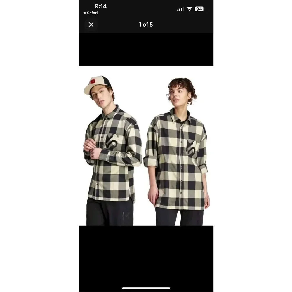 Adidas Black Tan Plaid Check Long Sleeve Button Up Shirt five ten Five Ten Brand